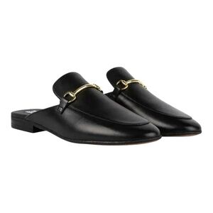 Steve Madden Galilea black leather mules with gold horse bit metal embellishment